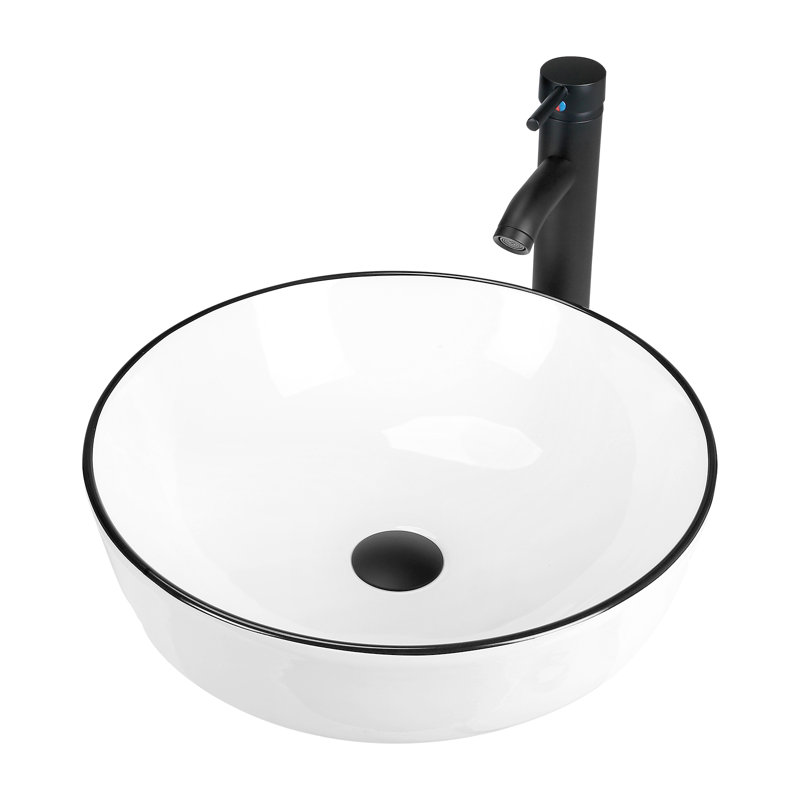 KSWIN 16'' White/Black Ceramic Circular Vessel Bathroom Sink with Faucet & Reviews Wayfair